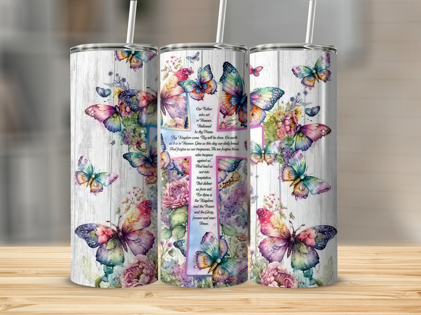 Colorful Butterfly and Floral Print Tumbler Cups