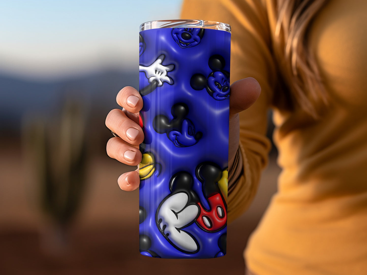 Disney Mickey Mouse Themed Tumbler with Blue Background