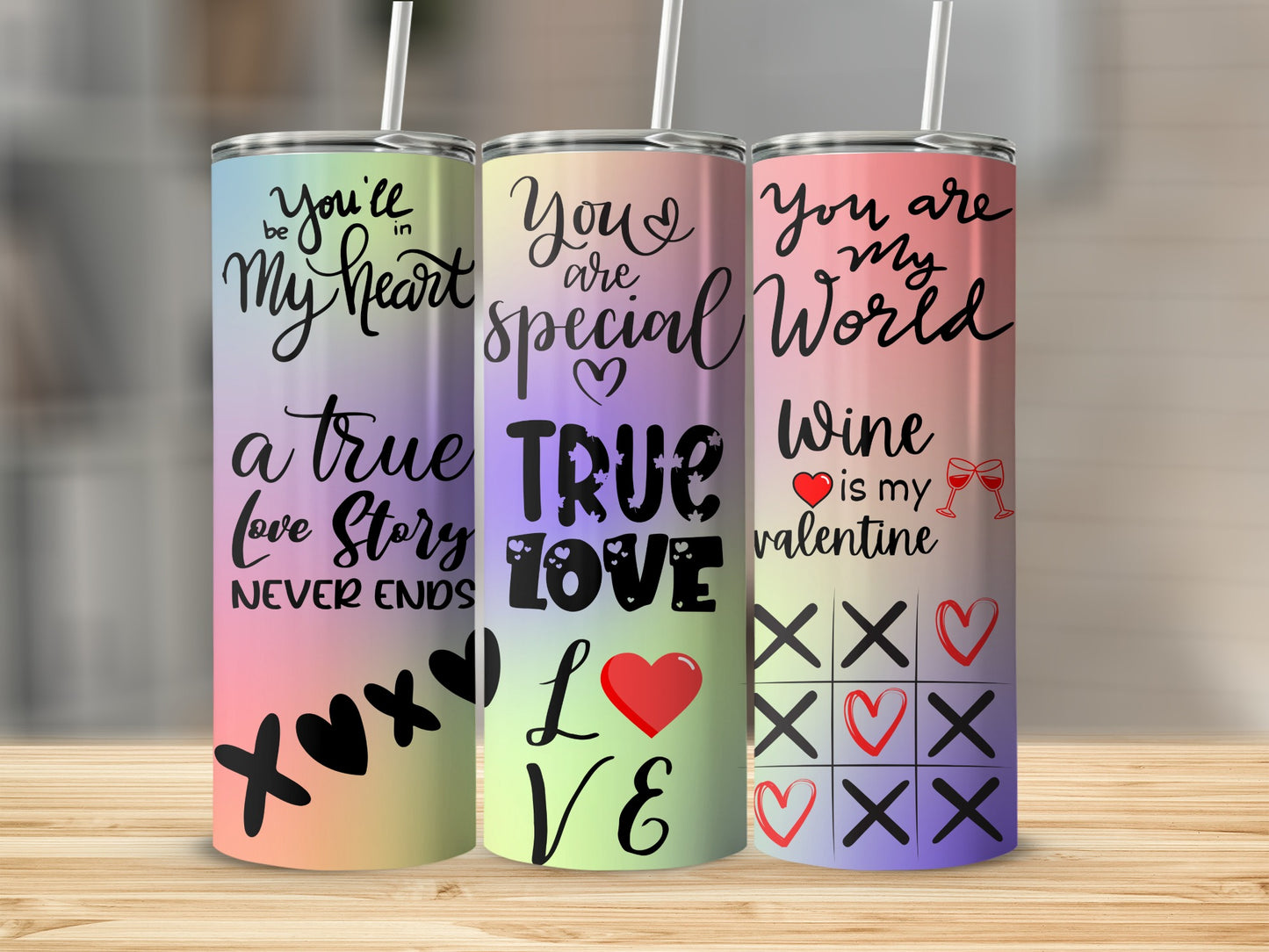 Colorful Stainless Steel Tumblers with Love Quotes