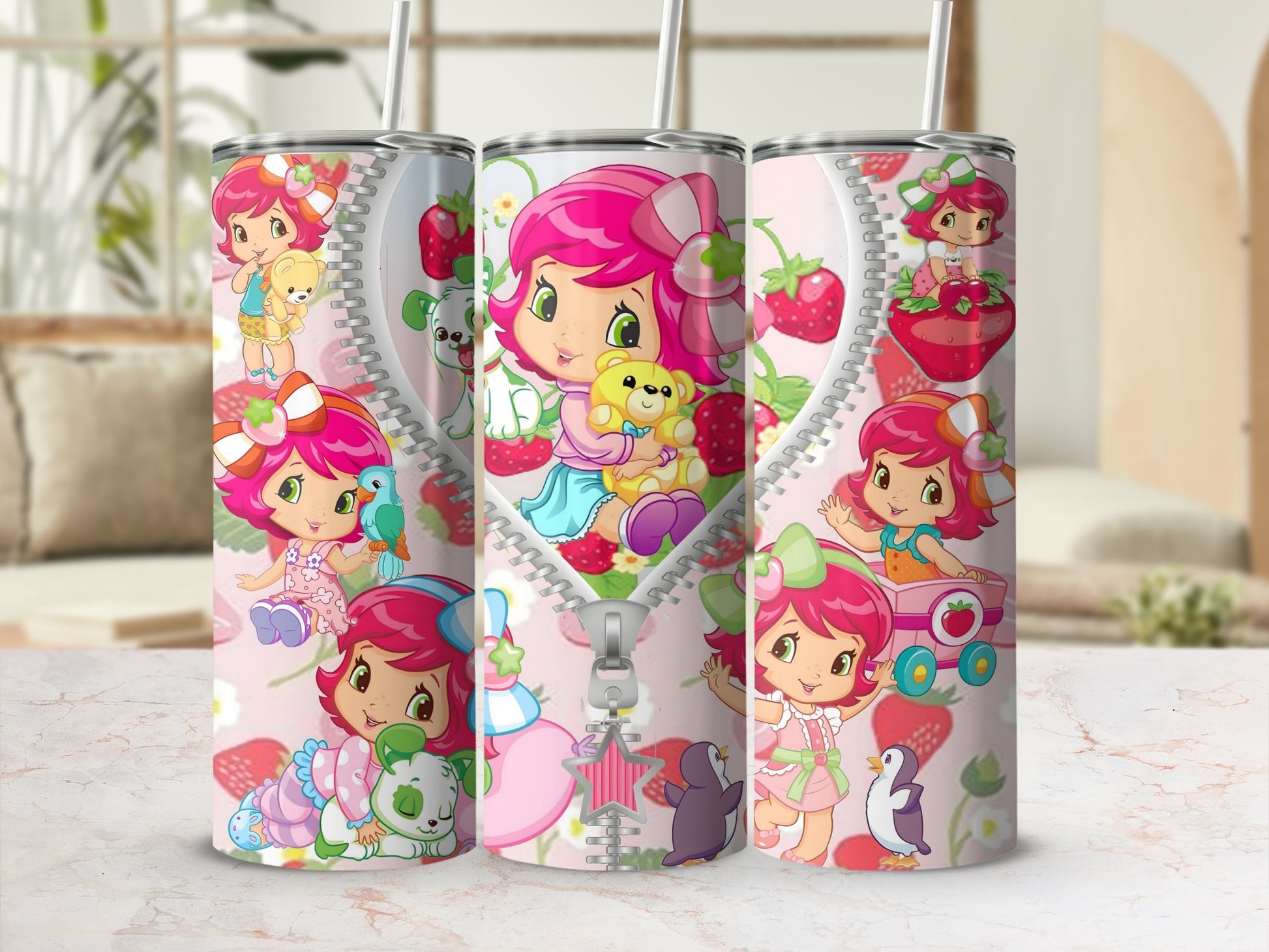 Adorable Strawberry Character Illustration Tumbler