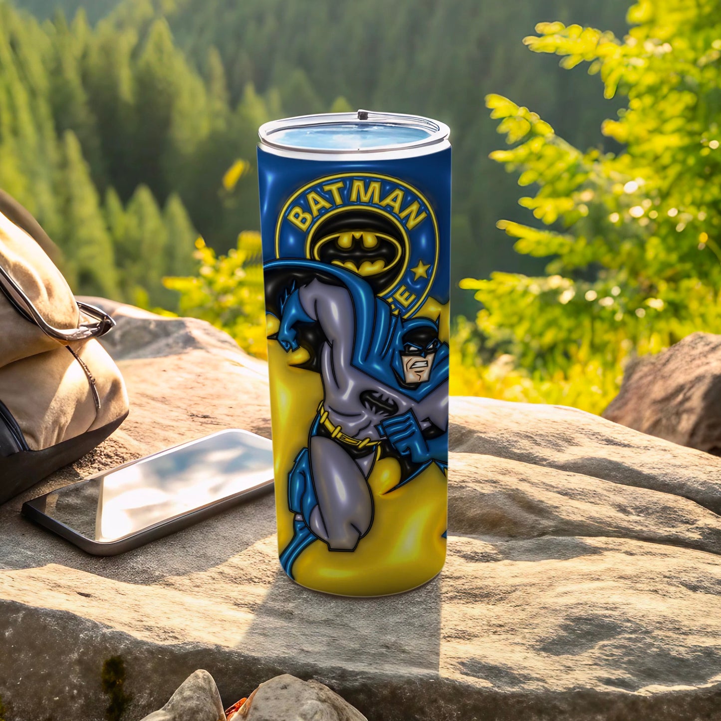 Batman Themed Tumbler with Secure Lid Beverage Holder