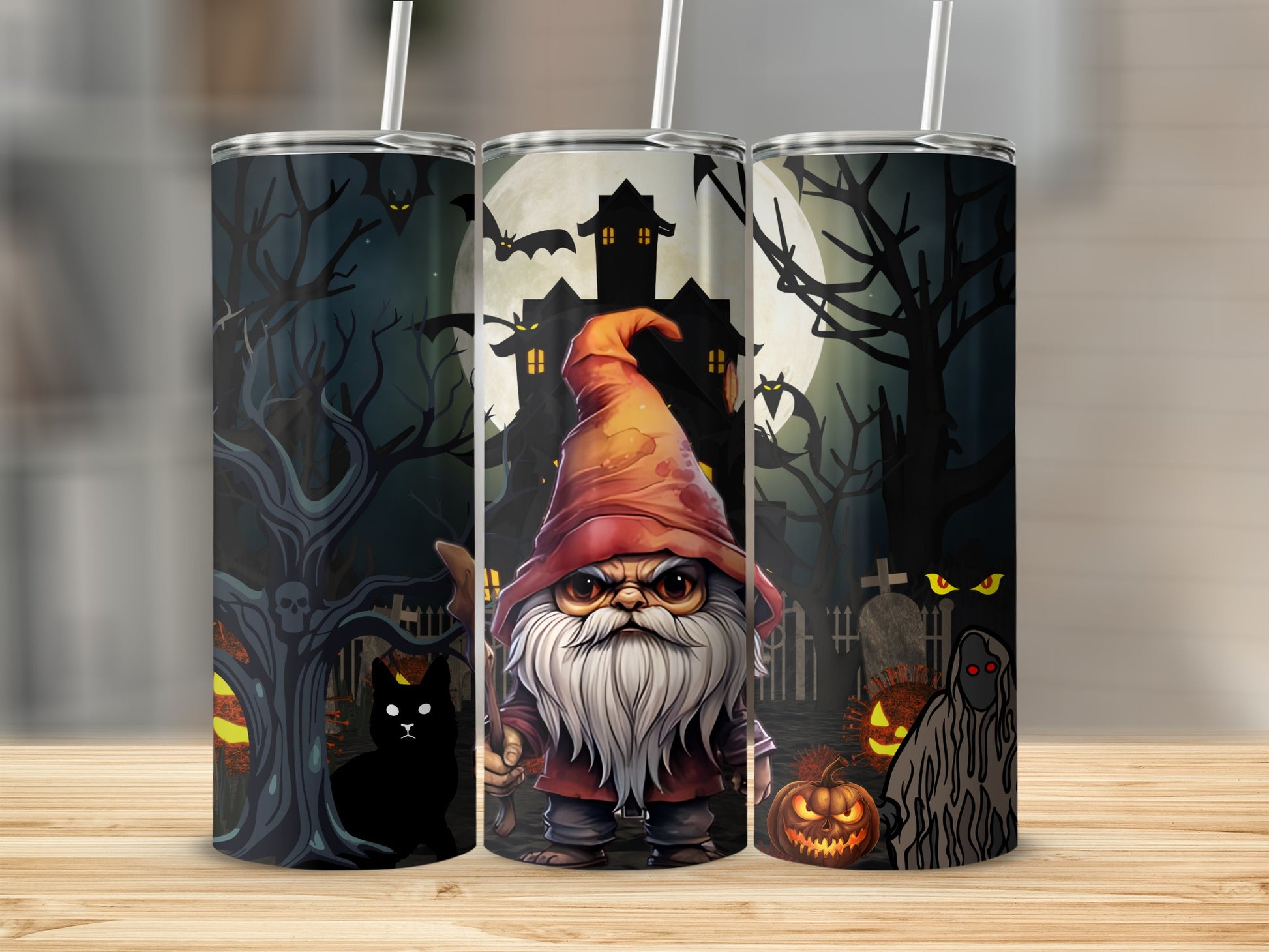 Spooky Halloween Gnome and Haunted Forest Design Tumbler