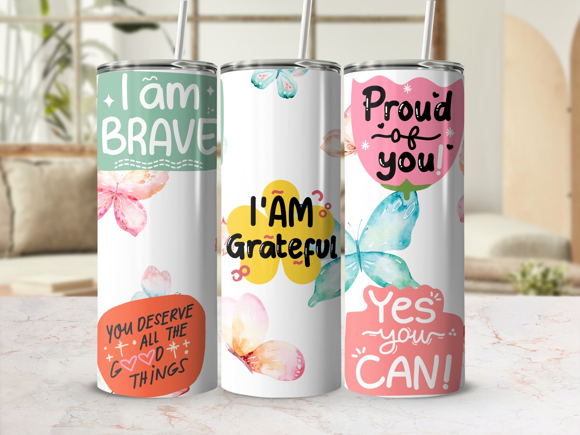 Motivational Quotes with Butterflies Tumbler Design