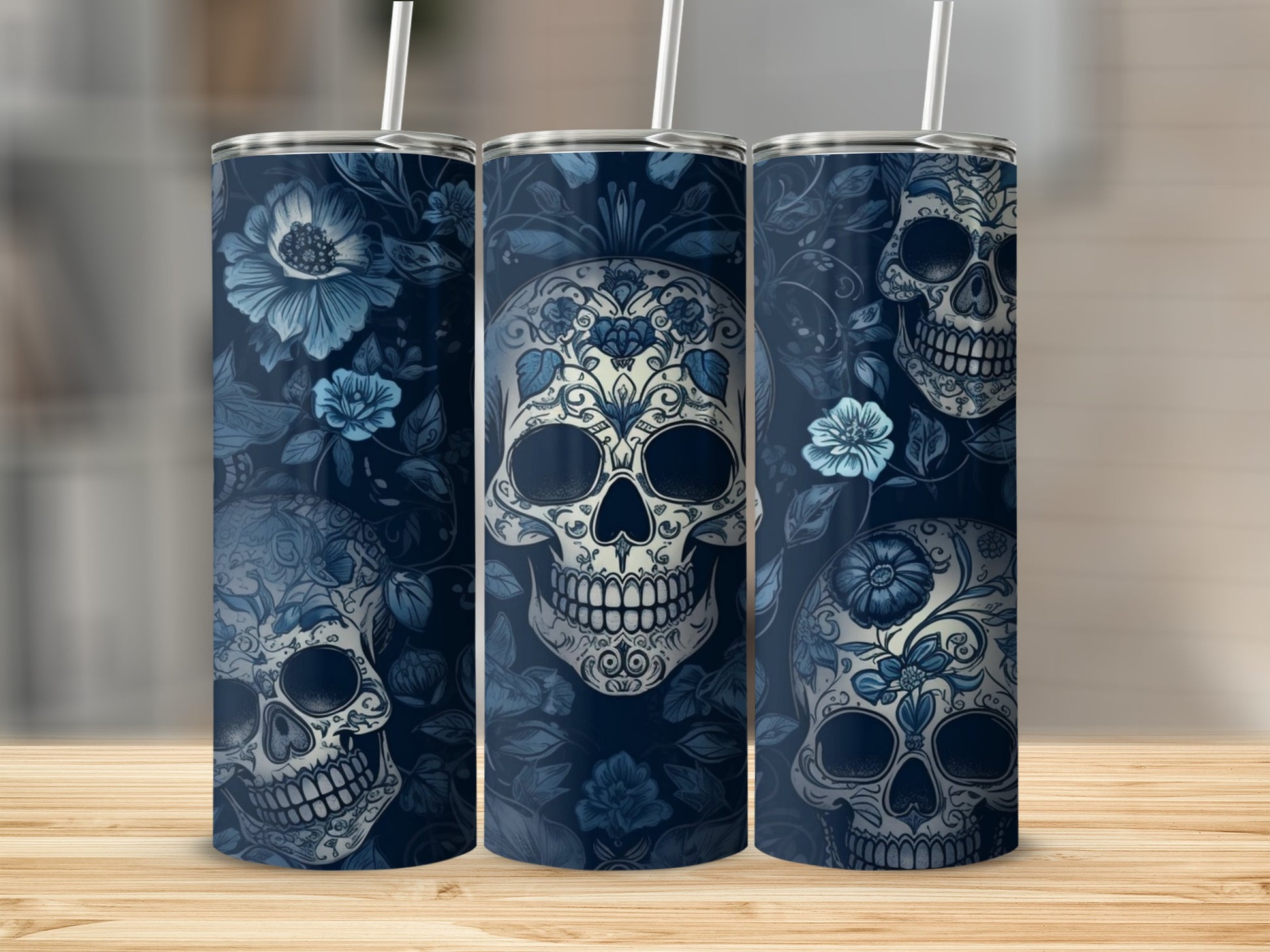 Floral and Skull Design Tumbler for Trendy Beverages