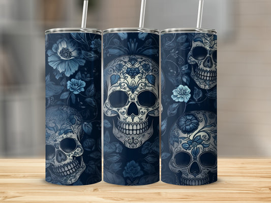 Floral and Skull Design Tumbler for Trendy Beverages