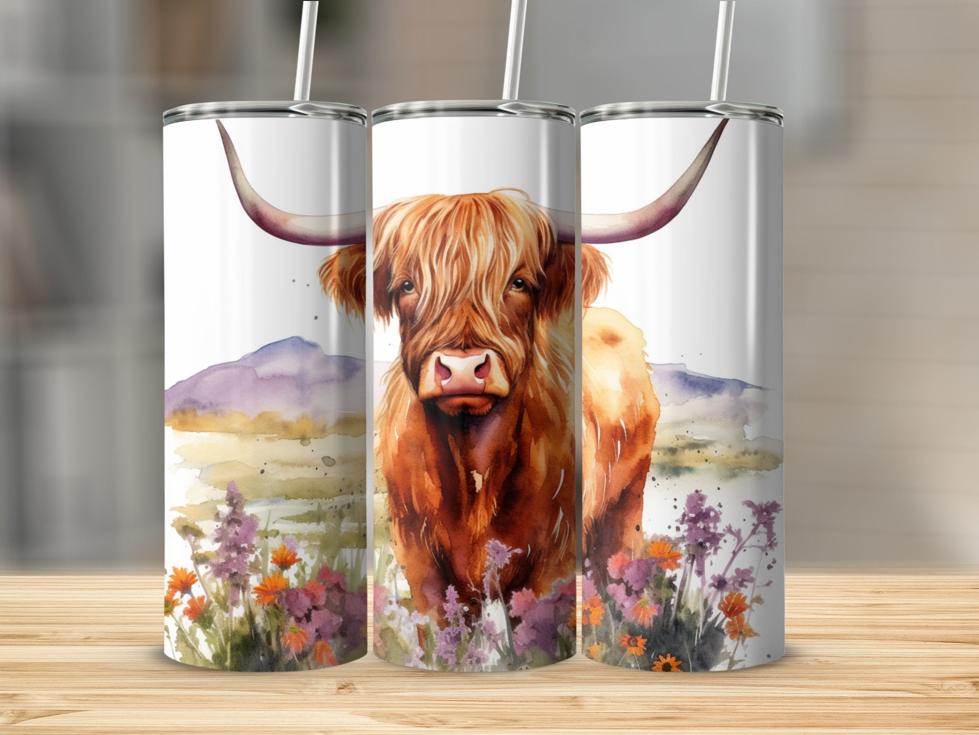 Highland Cow and Wildflowers Design Tumbler Product