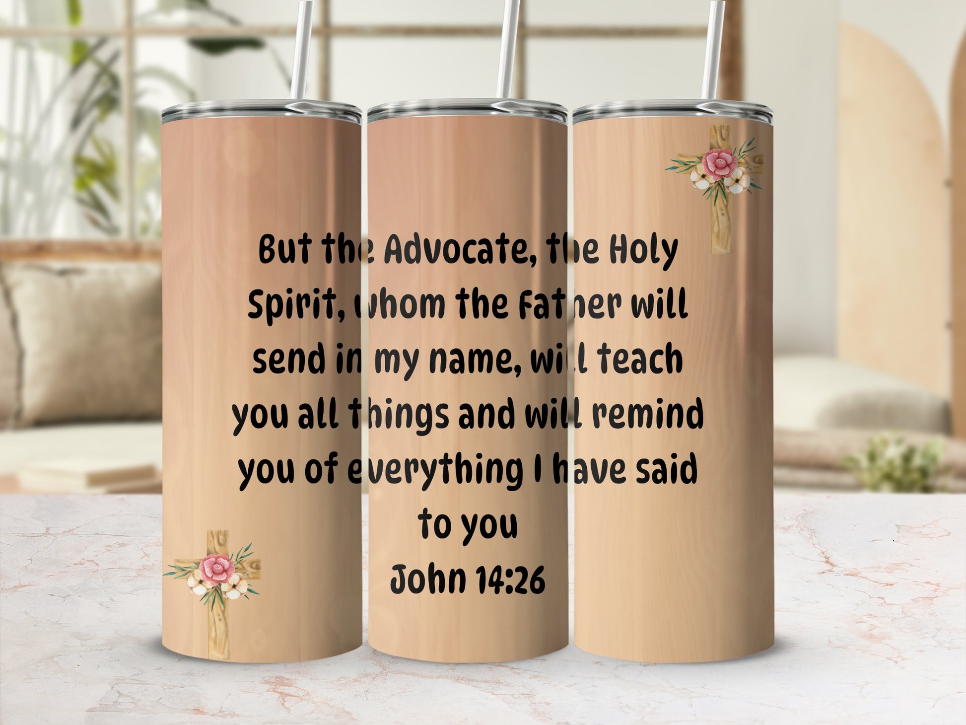 Christian Beverage Tumbler with Inspirational Quote