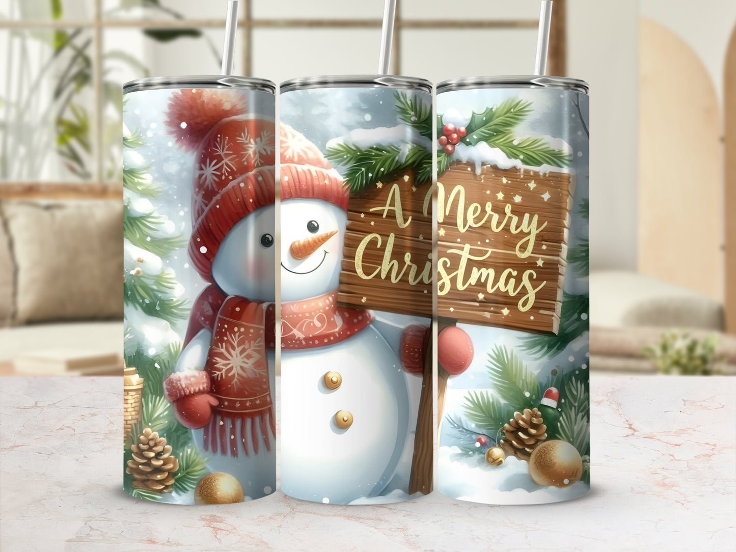 Festive Snowman Tumblers A Merry Christmas Gift