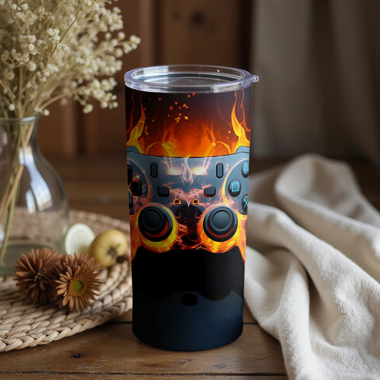 Game Controller with Fire Art Design Tumbler