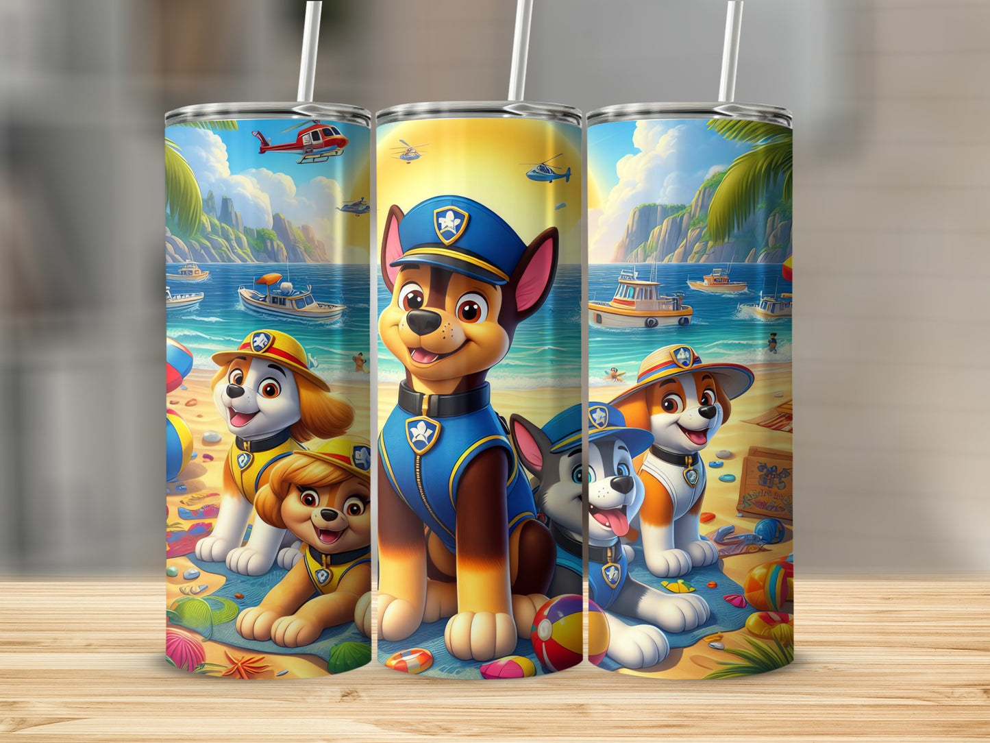 Cute Puppy Patrol Adventures on the Beach Tumbler Set