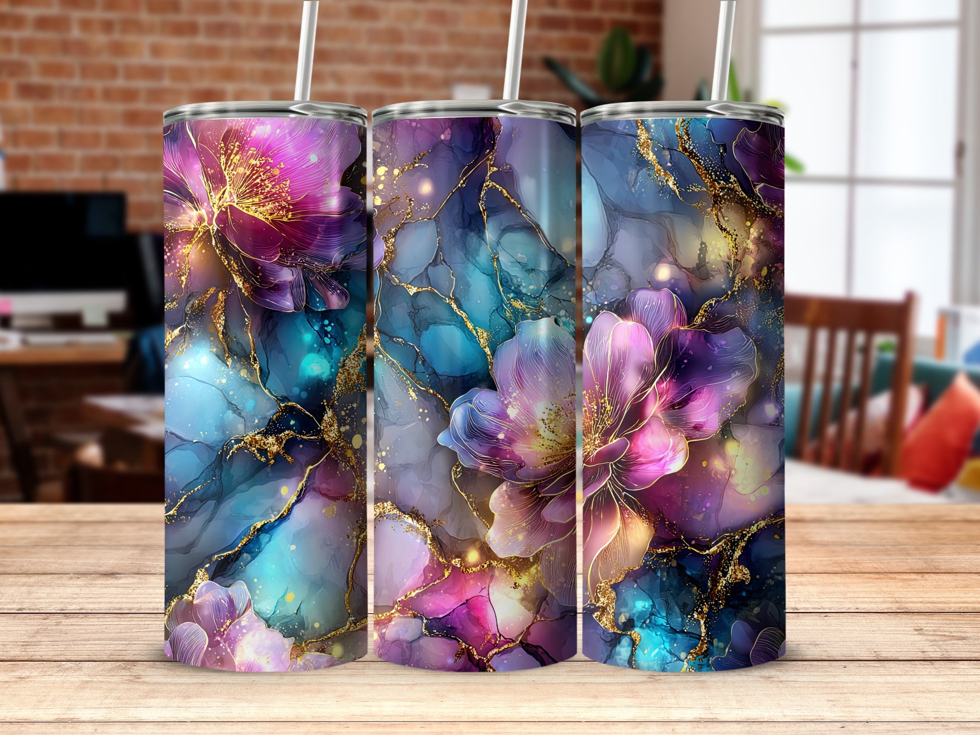Abstract Floral Design Insulated Tumbler Cup