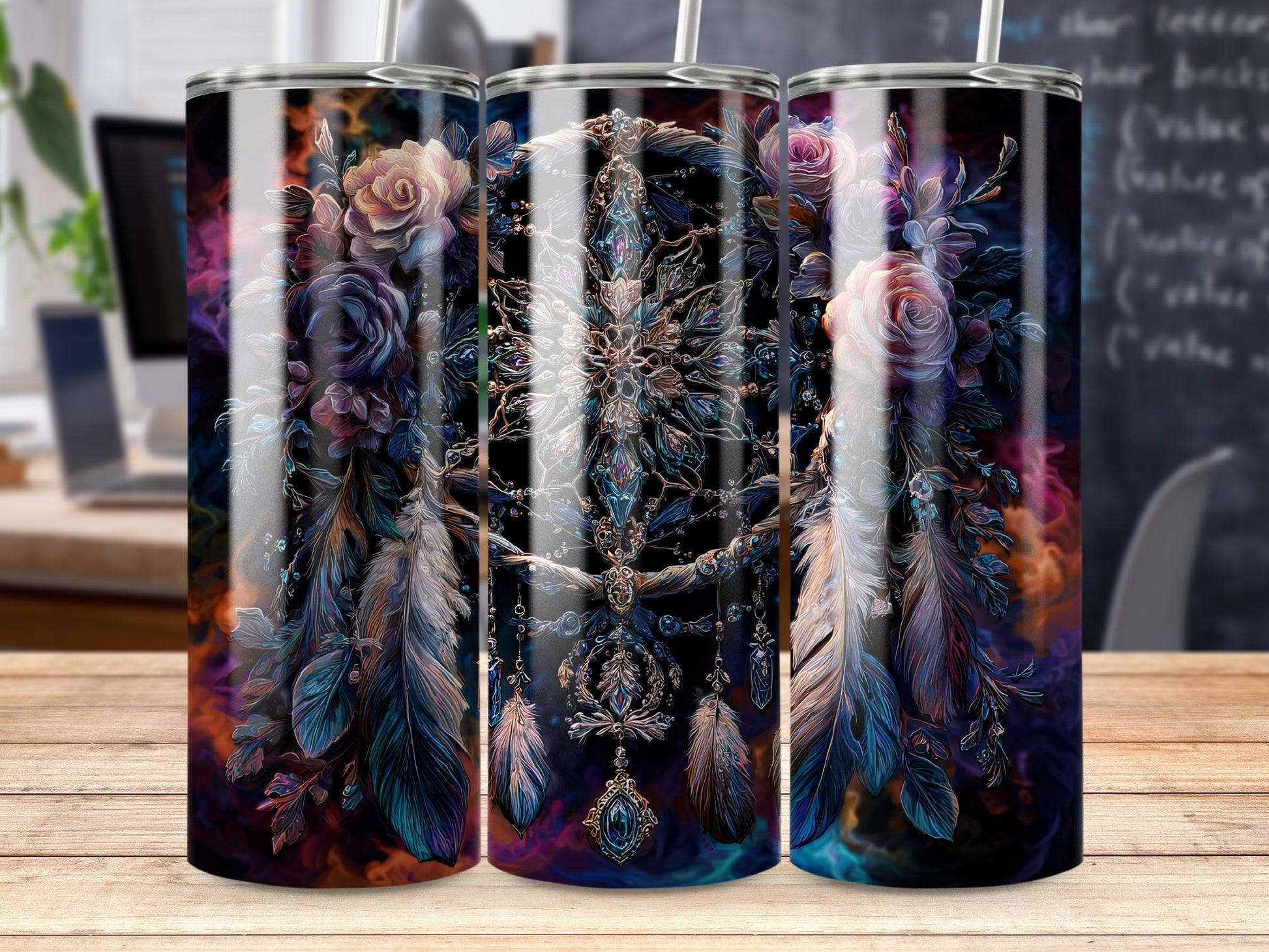 Dreamcatcher Feather Floral Design Tumbler