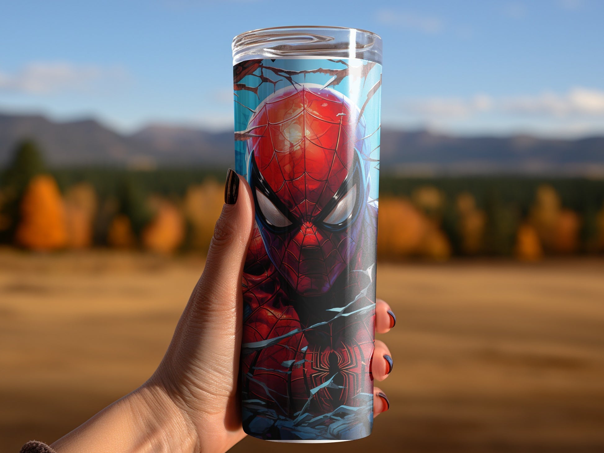 Vibrant Spider Themed Design Travel Tumbler