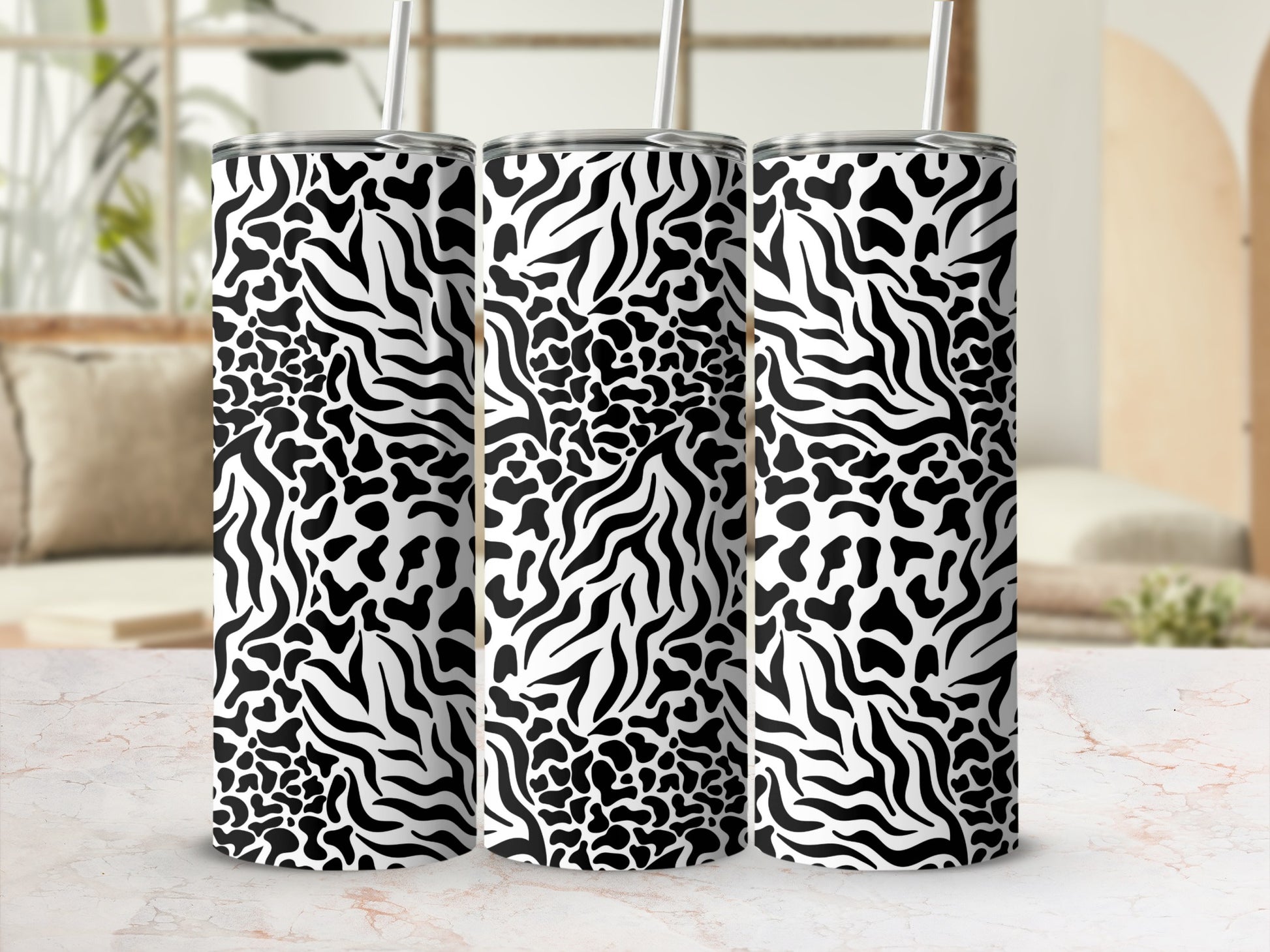 Black and White Animal Print Patterned Drinkware Product
