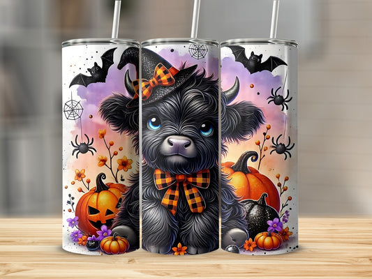 Cute Halloween Puppy Tumbler with Pumpkins and Bats