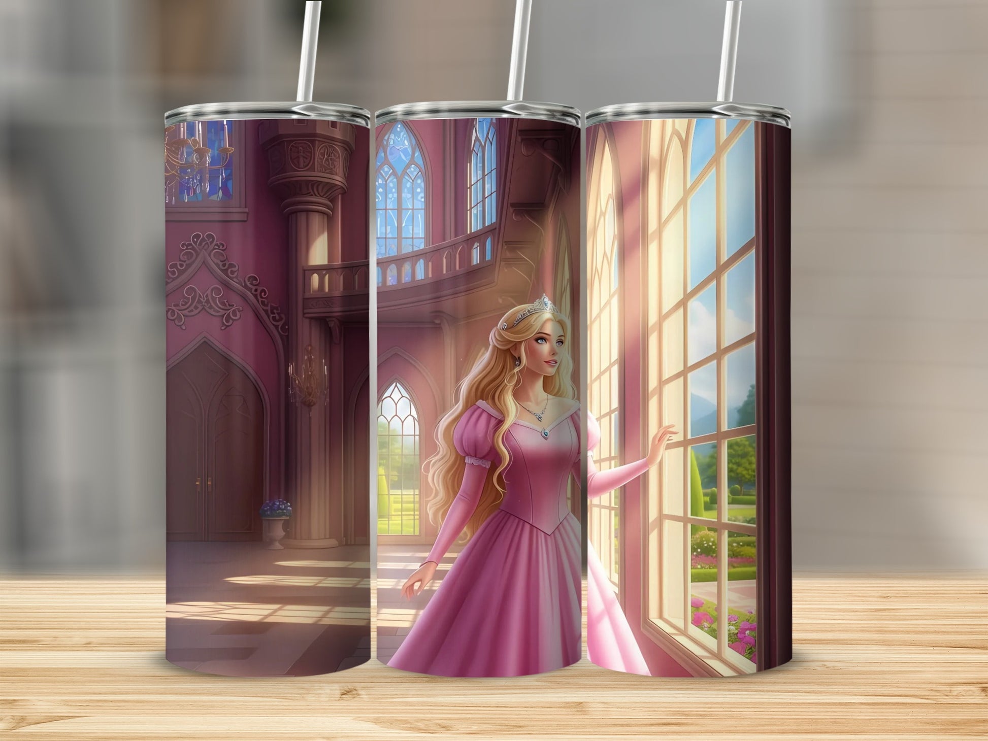 Elegant Princess in Castle Illustration Tumbler