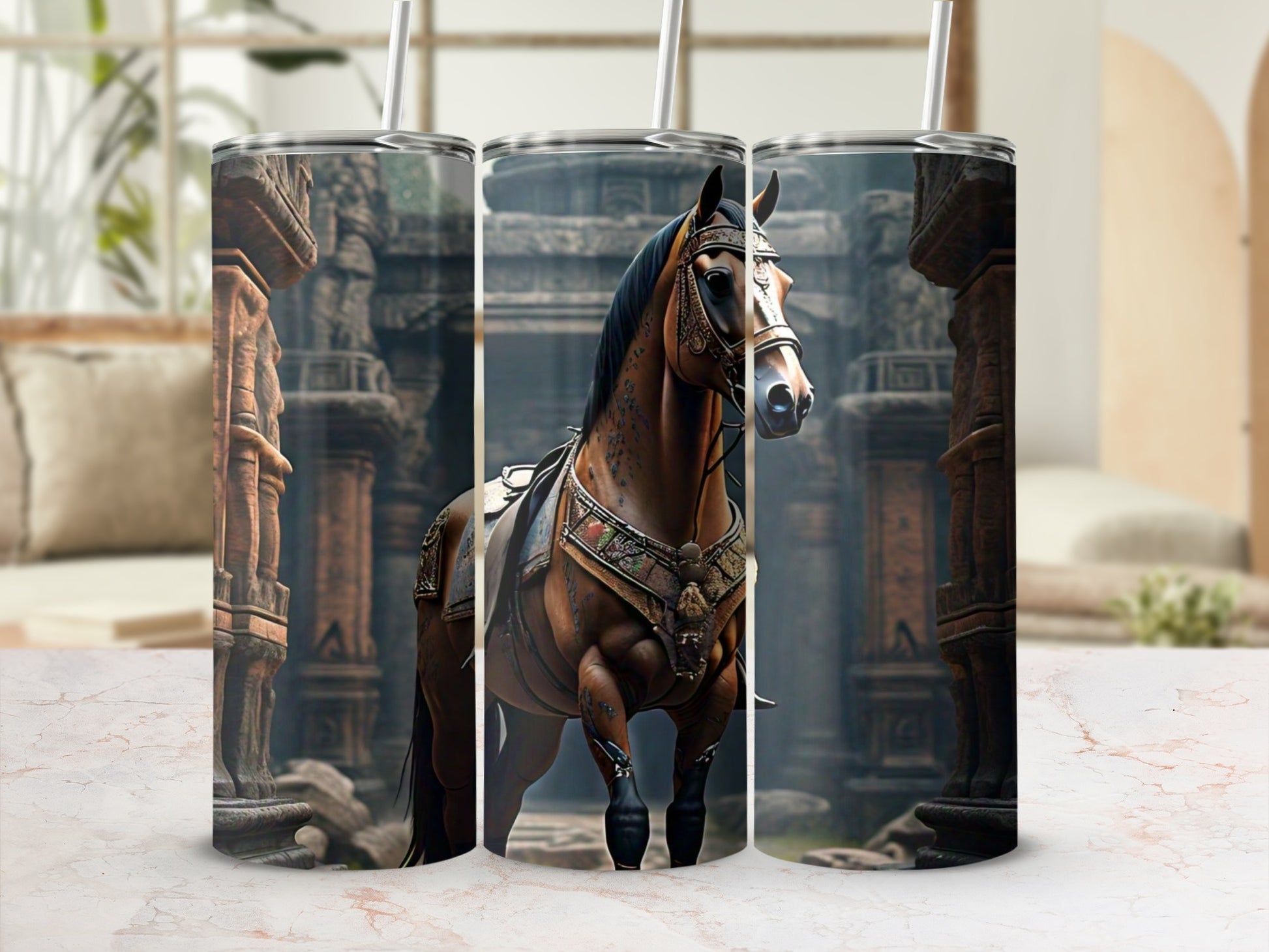 Ancient Monument War Horse Tumbler Design