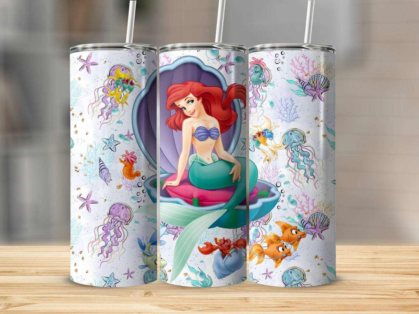 Little Mermaid Theme Colorful Tumblers with Straw