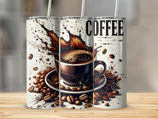 Coffee Cup and Beans Design Insulated Tumbler