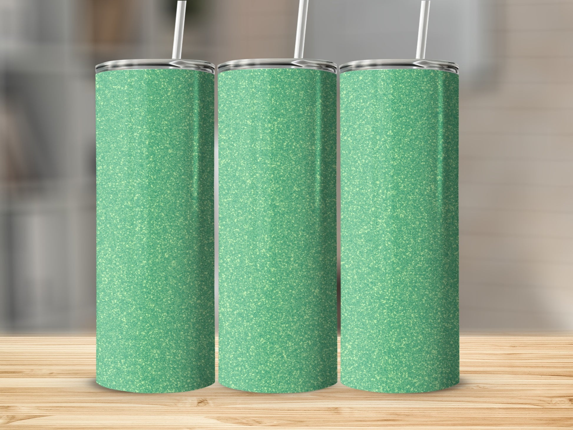 Glitter Sparkle Green Tumbler with Transparent Straw