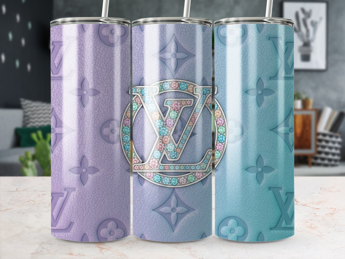 Pastel Gradient Monogram Tumblers with Straw Accessory