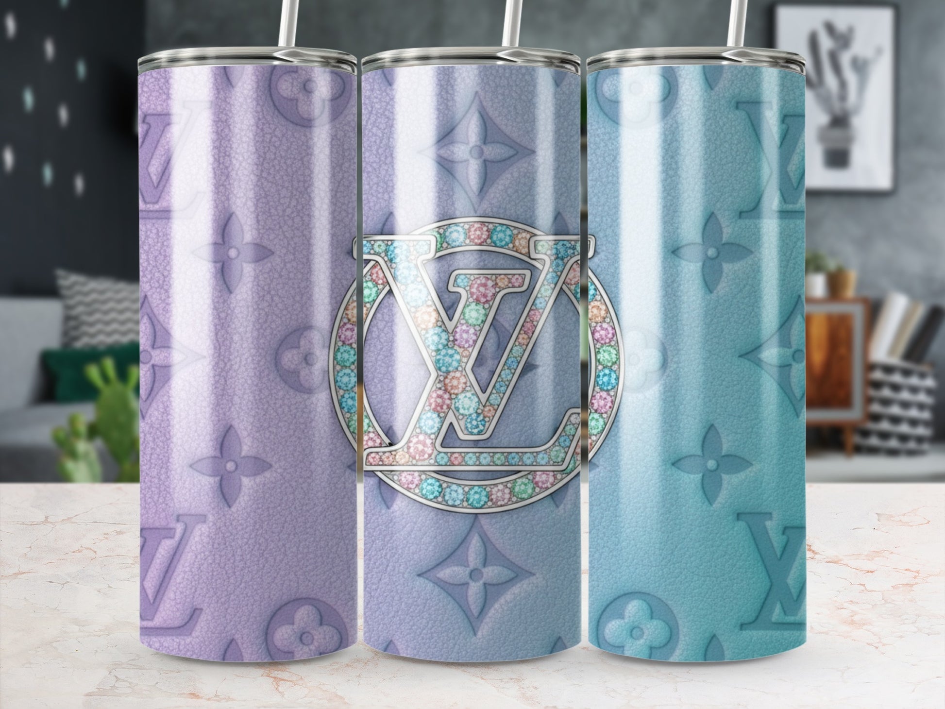 Pastel Gradient Monogram Tumblers with Straw Accessory