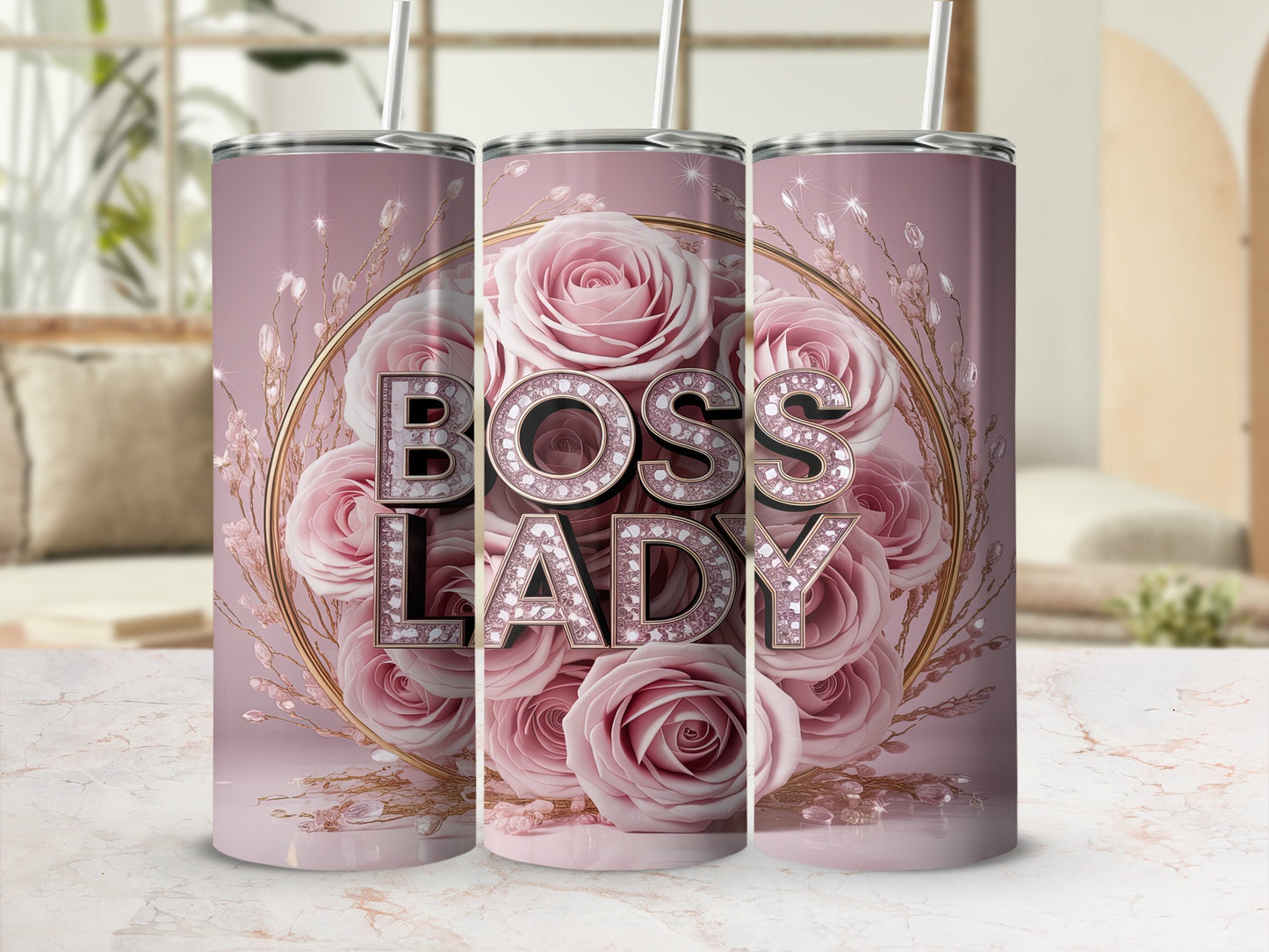 Boss Lady Pink Roses Design Tumbler Boss Lady