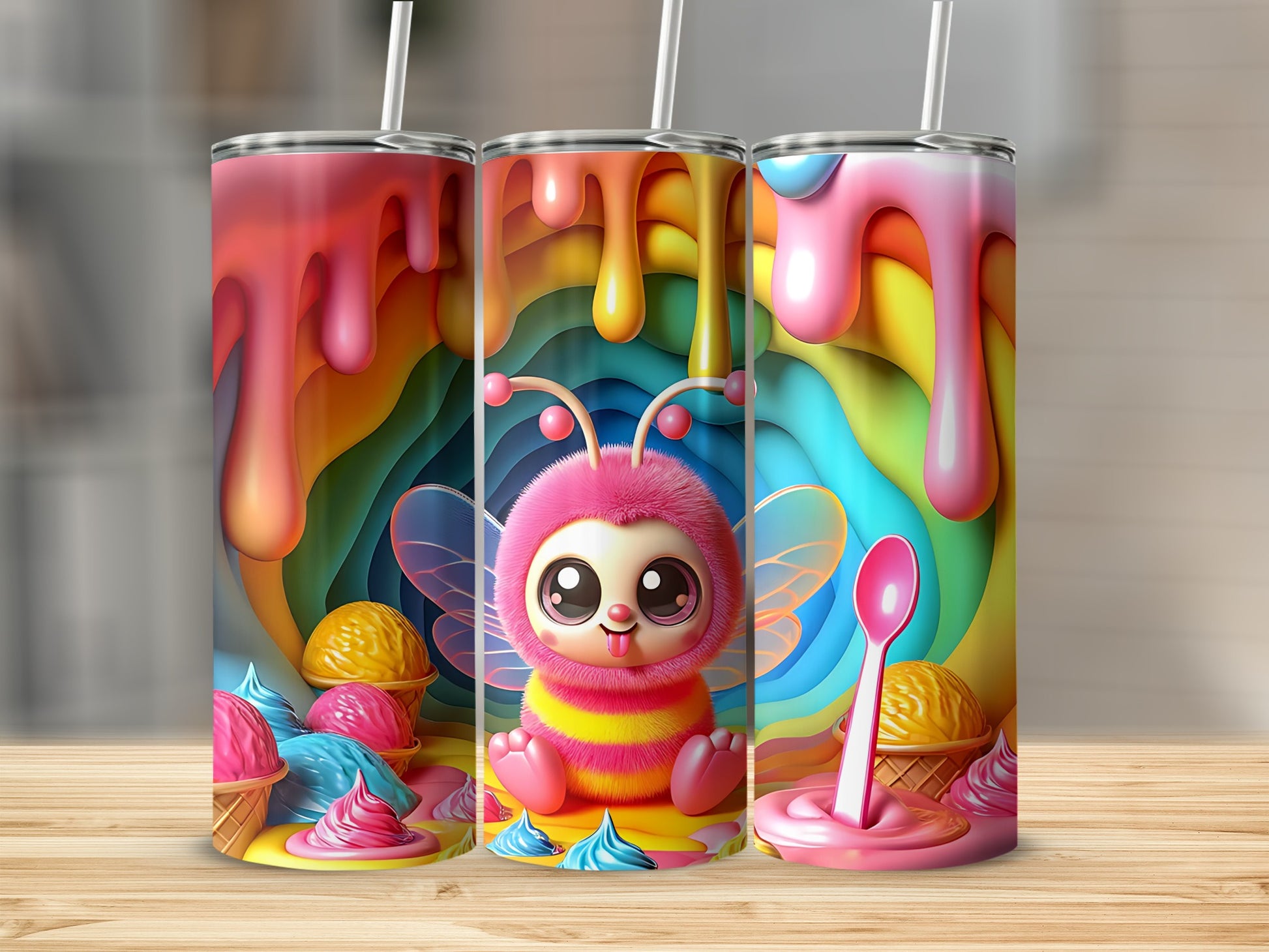 Cute Colorful Slushy Themed Tumbler with Straw Product