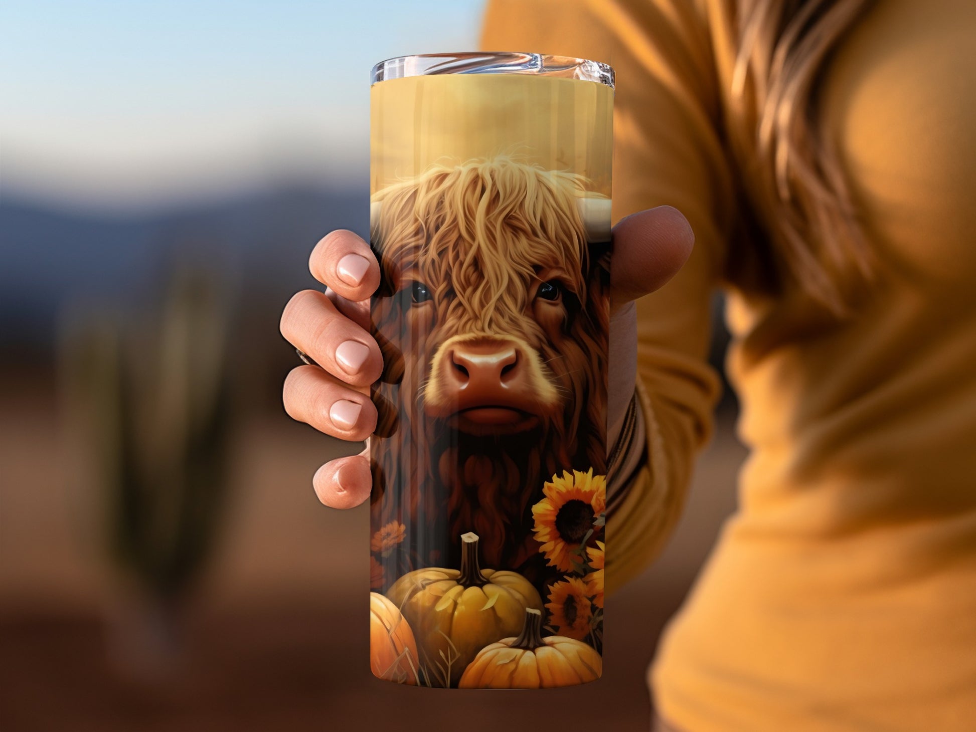 Highland Cow and Pumpkin Design Tumbler Cup