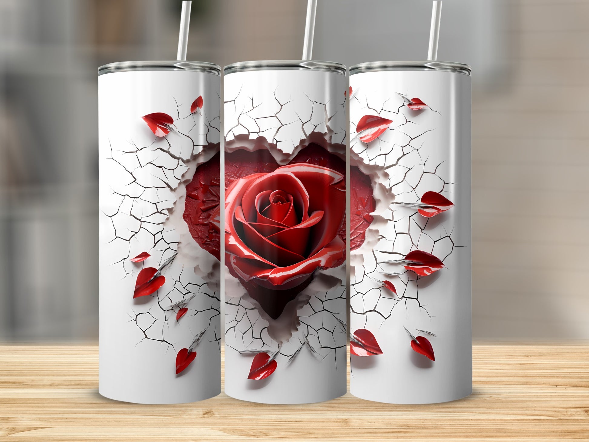 Shattered Heart Red Rose Design Tumbler Product