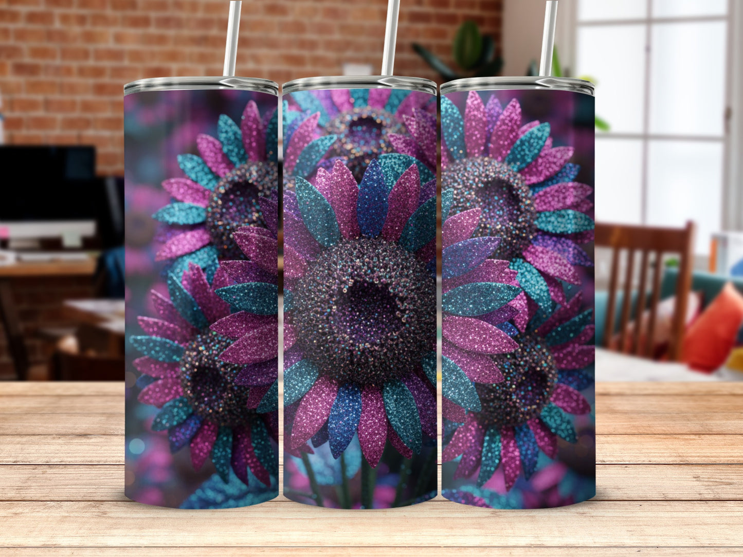 Vibrant Sunflower Tumbler with Straw Colorful Drinkware