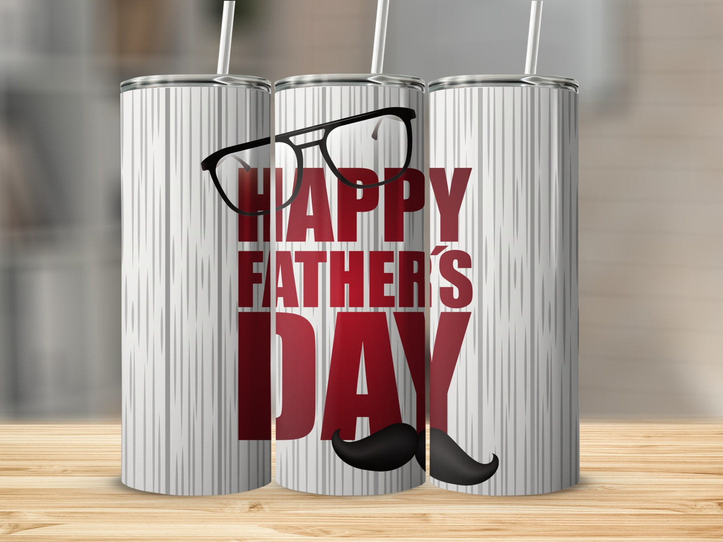 Happy Father's Day Tumbler with Glasses and Mustache Design