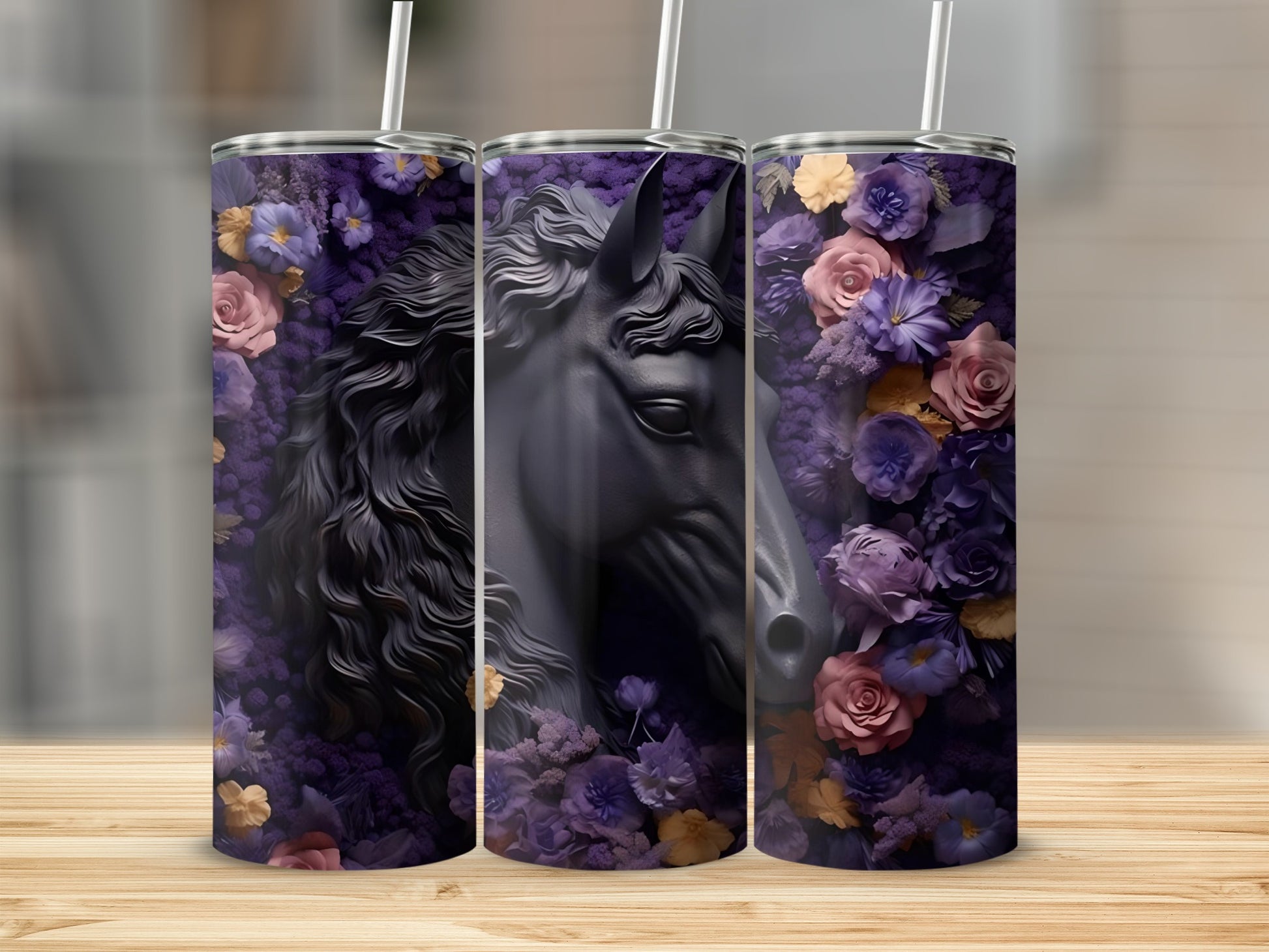 Elegant Floral Horse Scene Tumbler for a Stylish Look