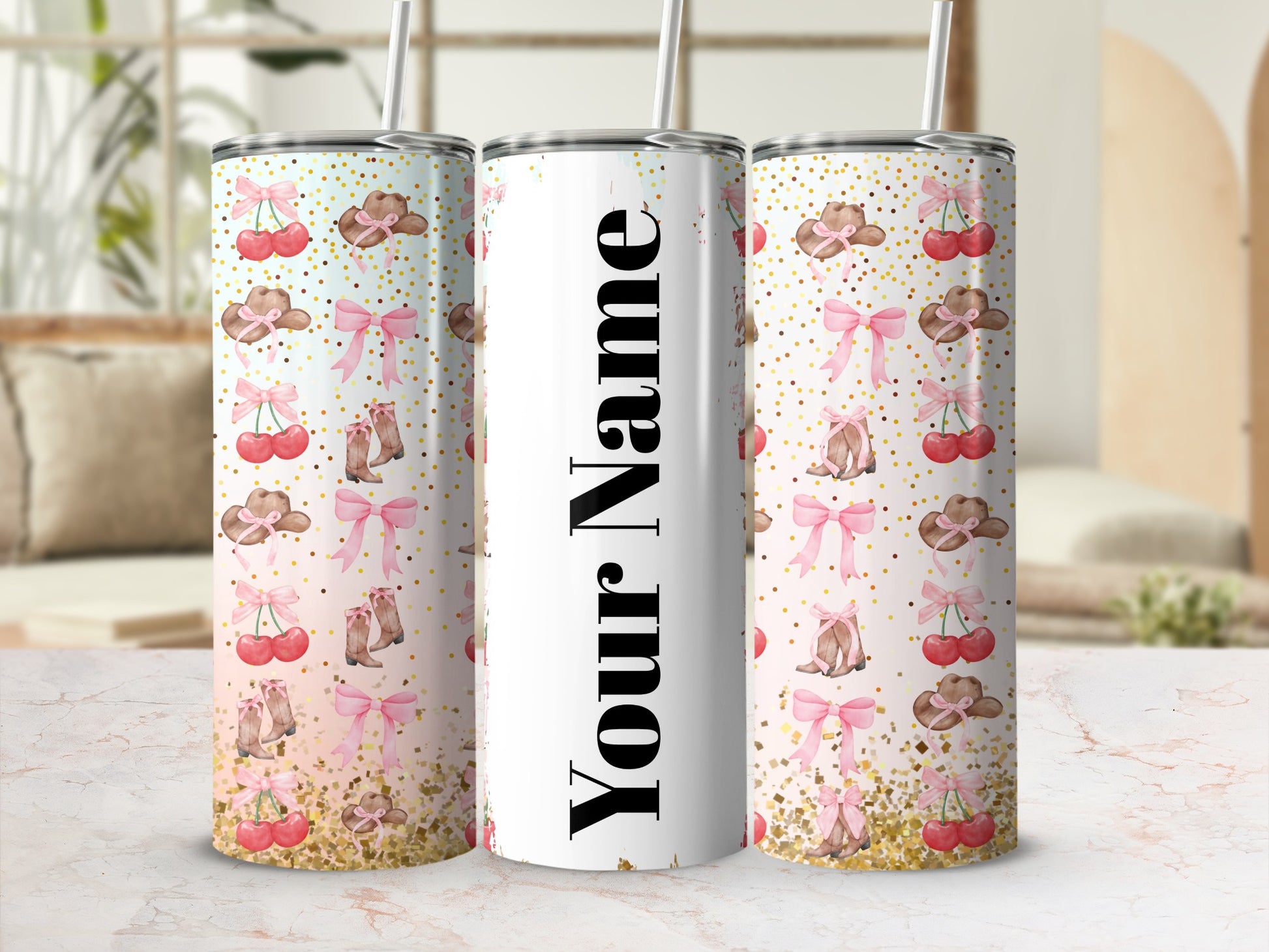 Personalized Cherry Bow Hat Design Tumbler