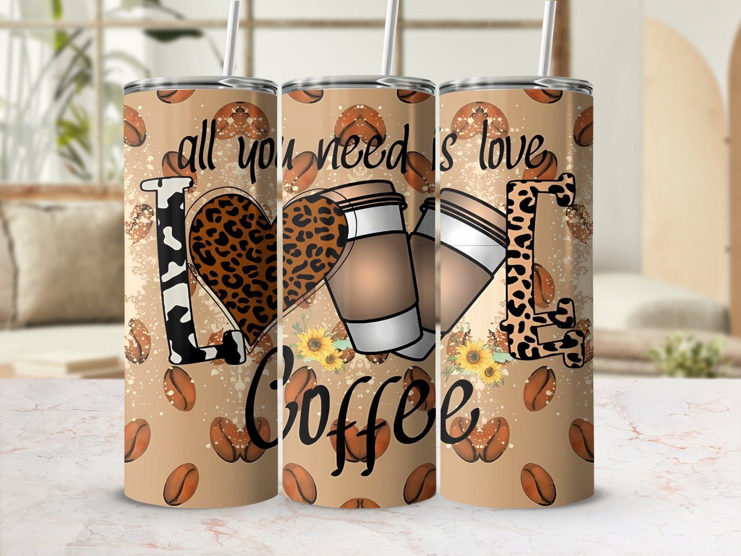 All You Need Is Love Coffee Leopard Print Tumbler