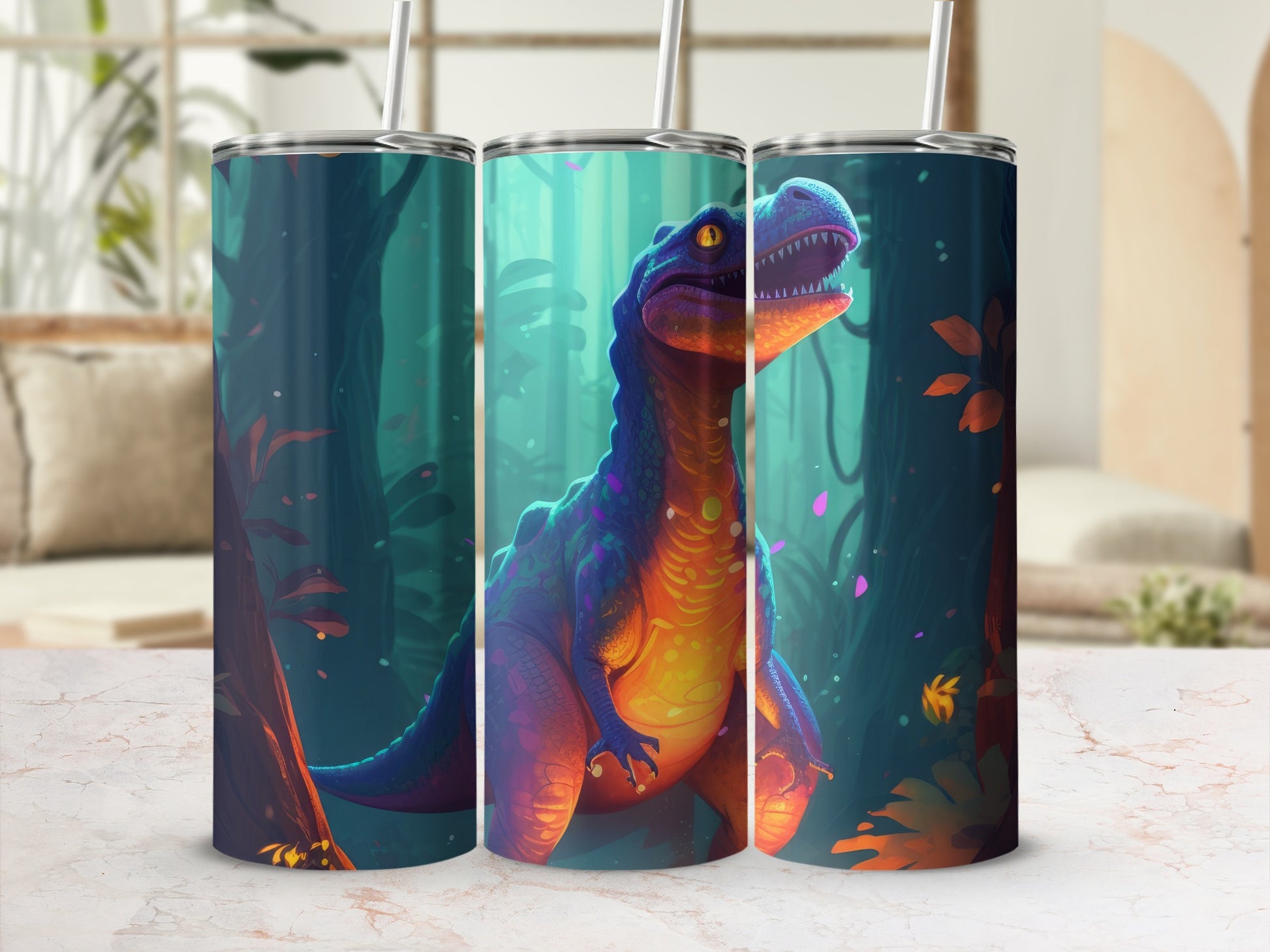 Colorful Dinosaur Design Stainless Steel Tumbler Cup