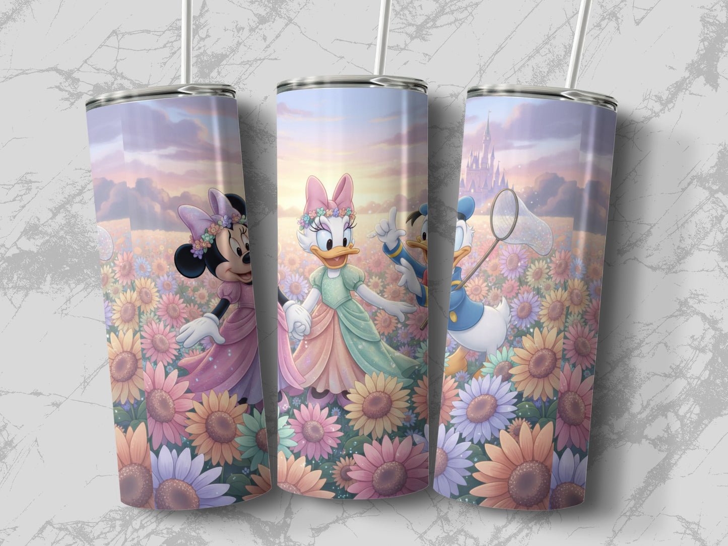 Beautiful Disney Characters Floral Design Tumbler