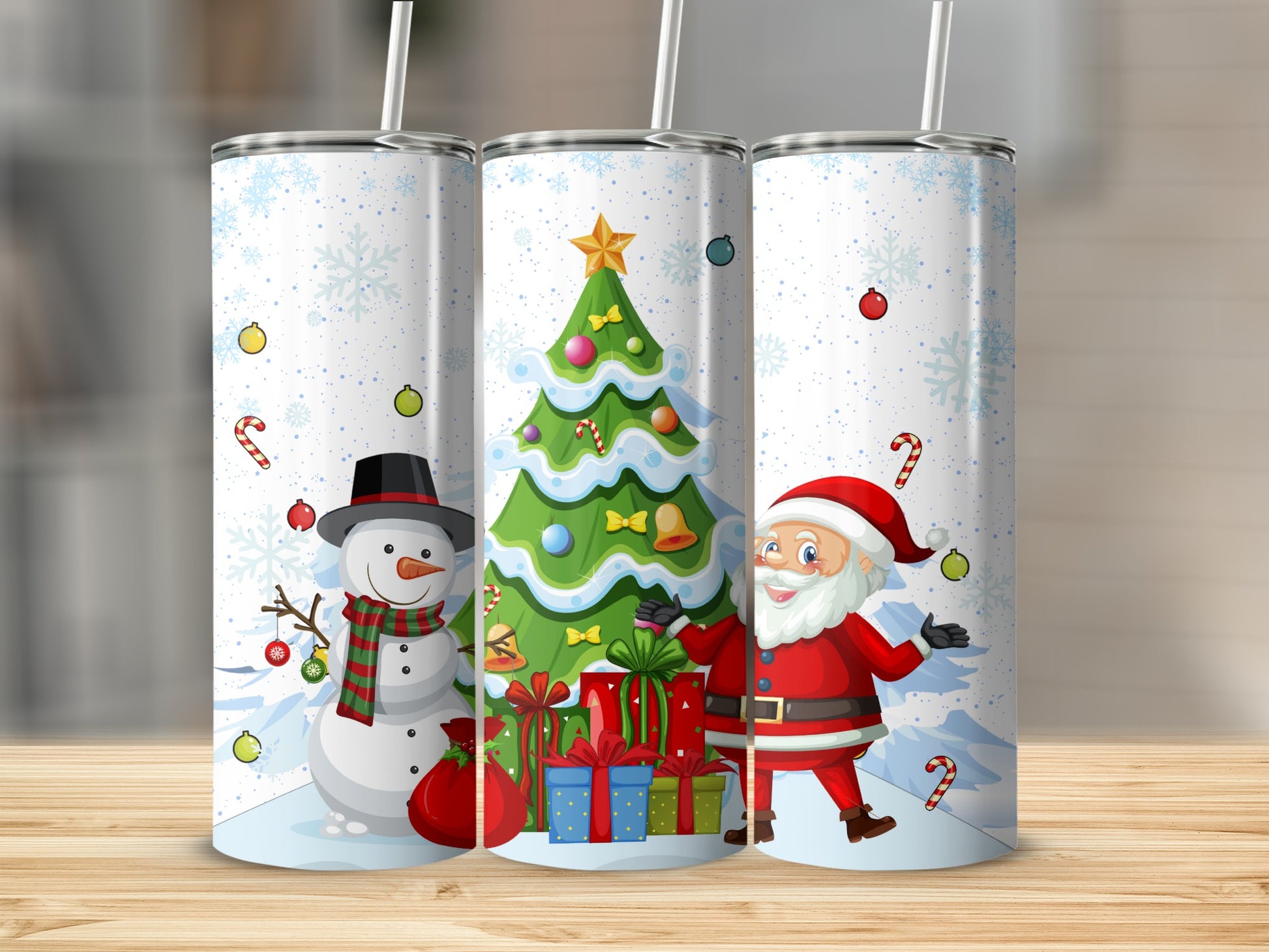 Festive Snowman and Santa Claus Themed Tumbler Set