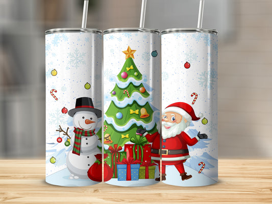 Festive Snowman and Santa Claus Themed Tumbler Set