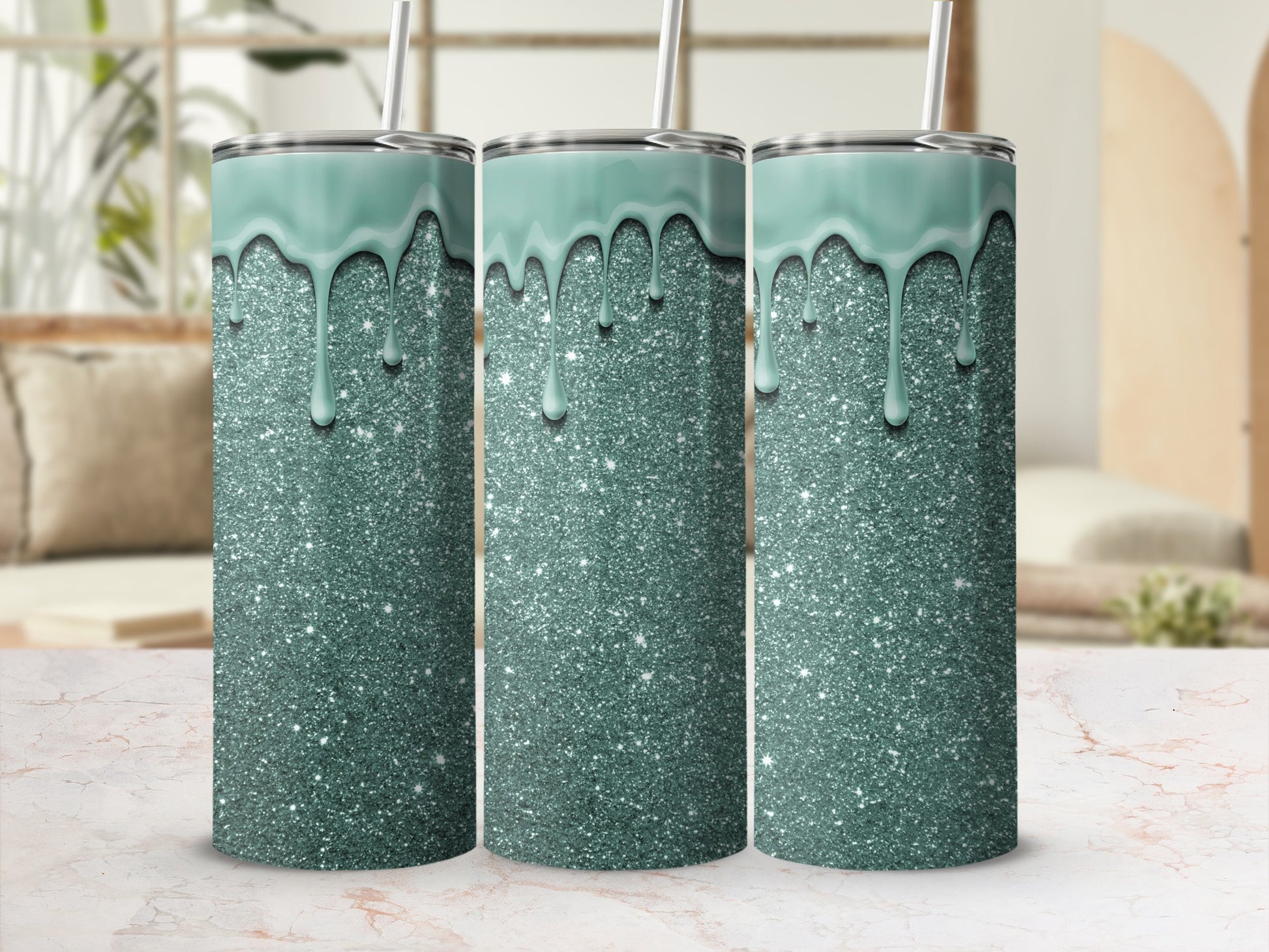 Glittery Teal and Sparkling Tumbler with Ice Effect