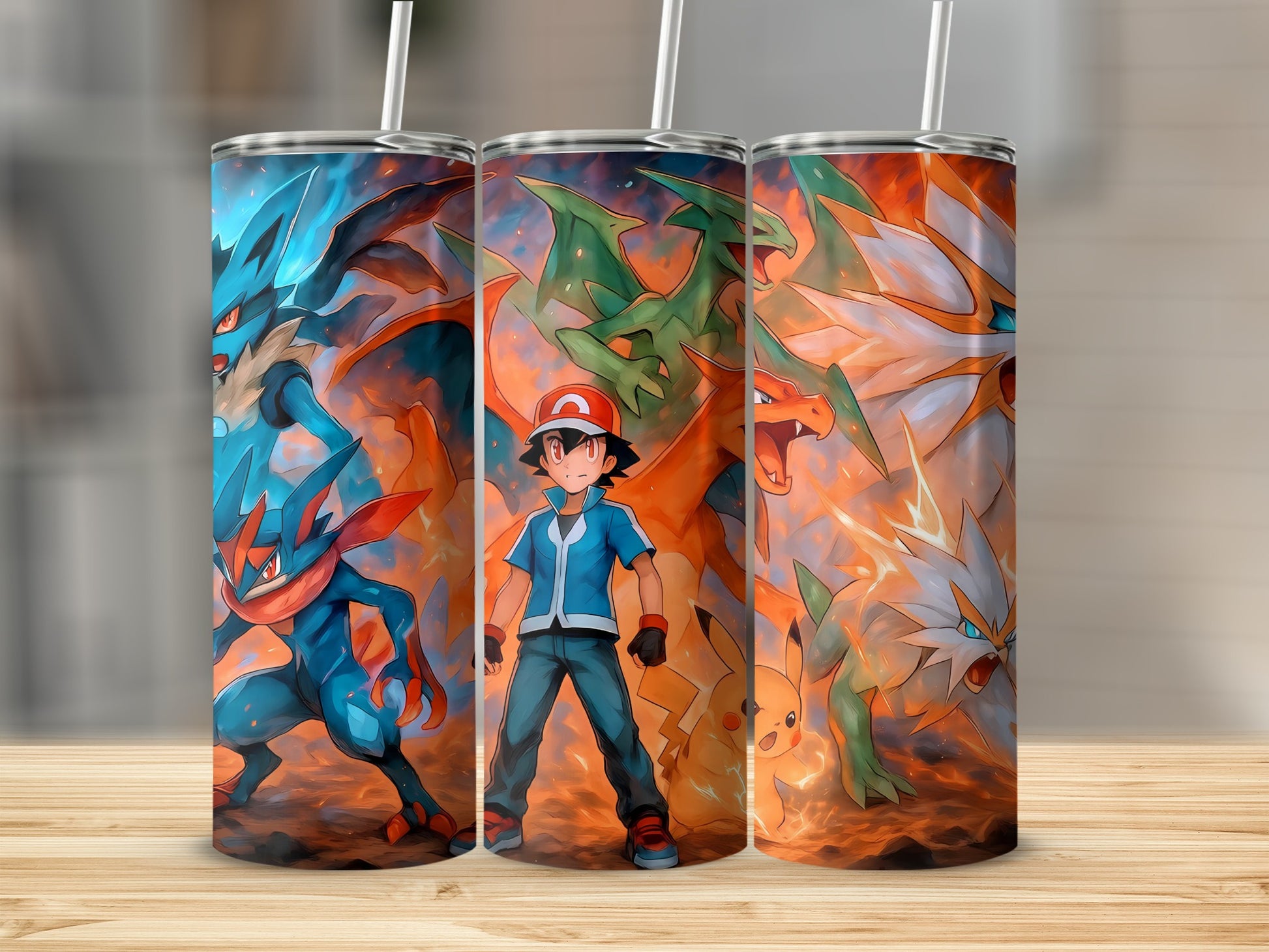 Pokemon Themed Tumbler with Iconic Characters Artwork