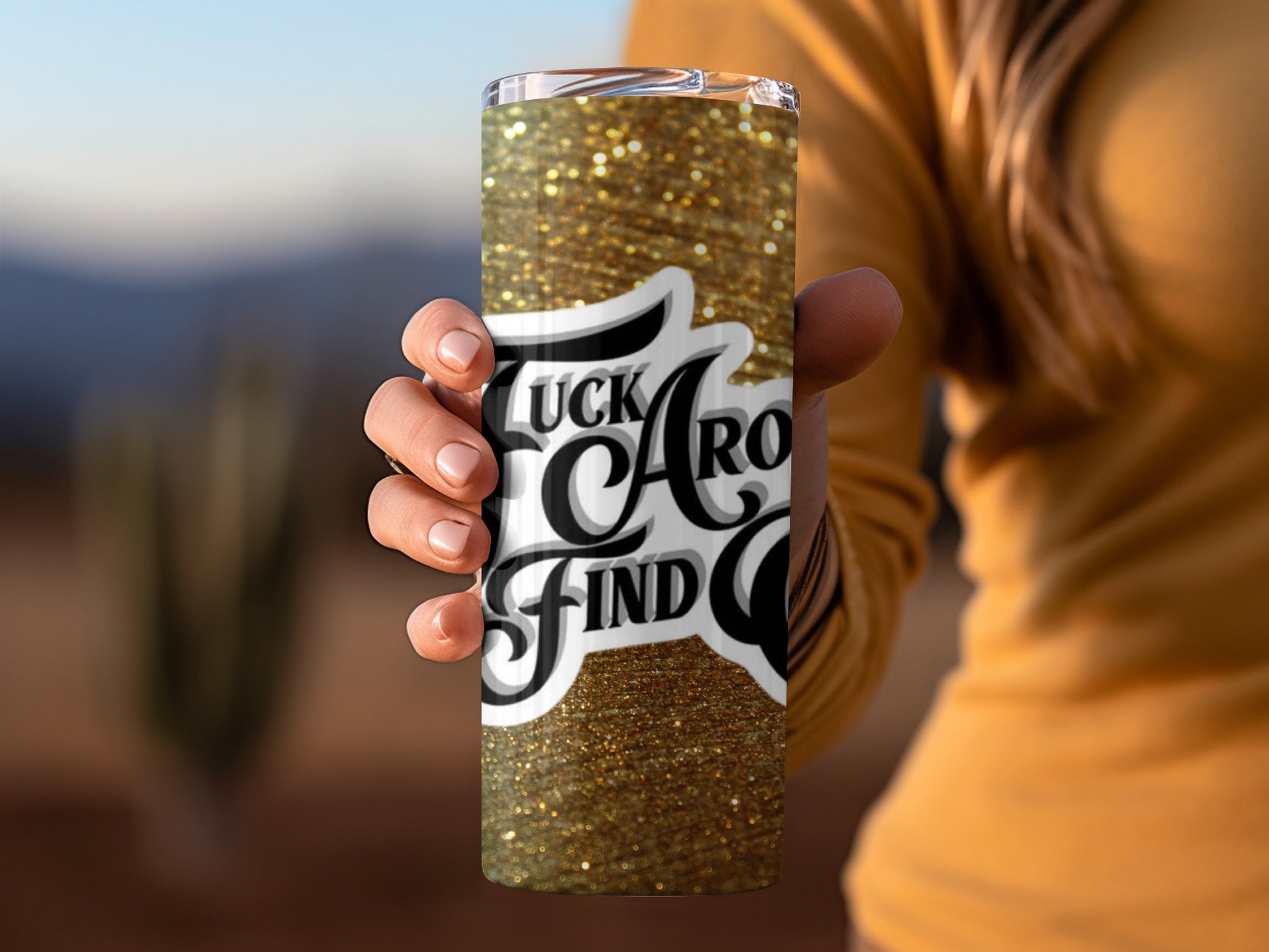 Glittery Tumbler with Motivational Quote Design