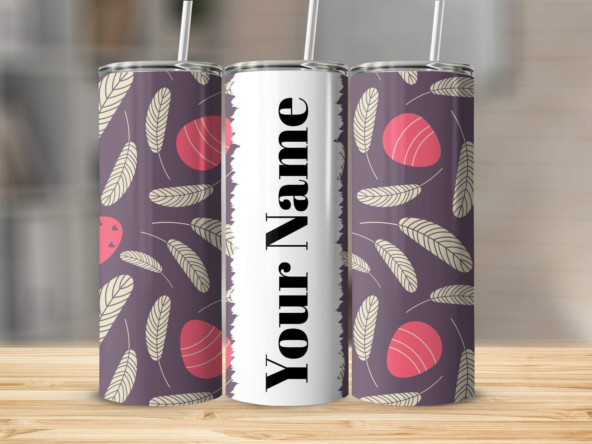 Personalized Leaf and Heart Motif Tumbler Cups