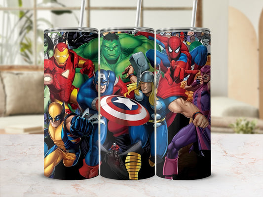 Colorful Marvel Superheroes Tumbler With Straw