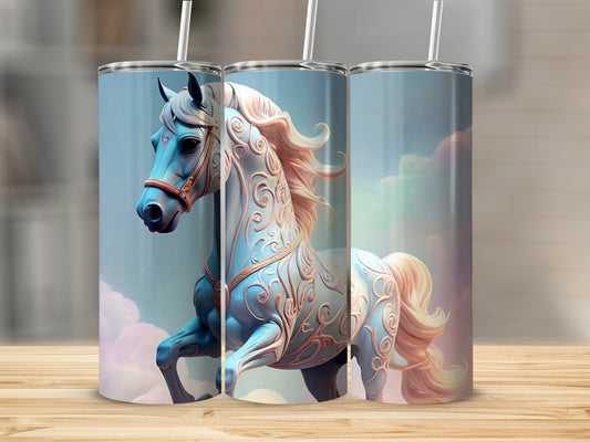 Majestic Blue Horse Tumbler with Elegant Details