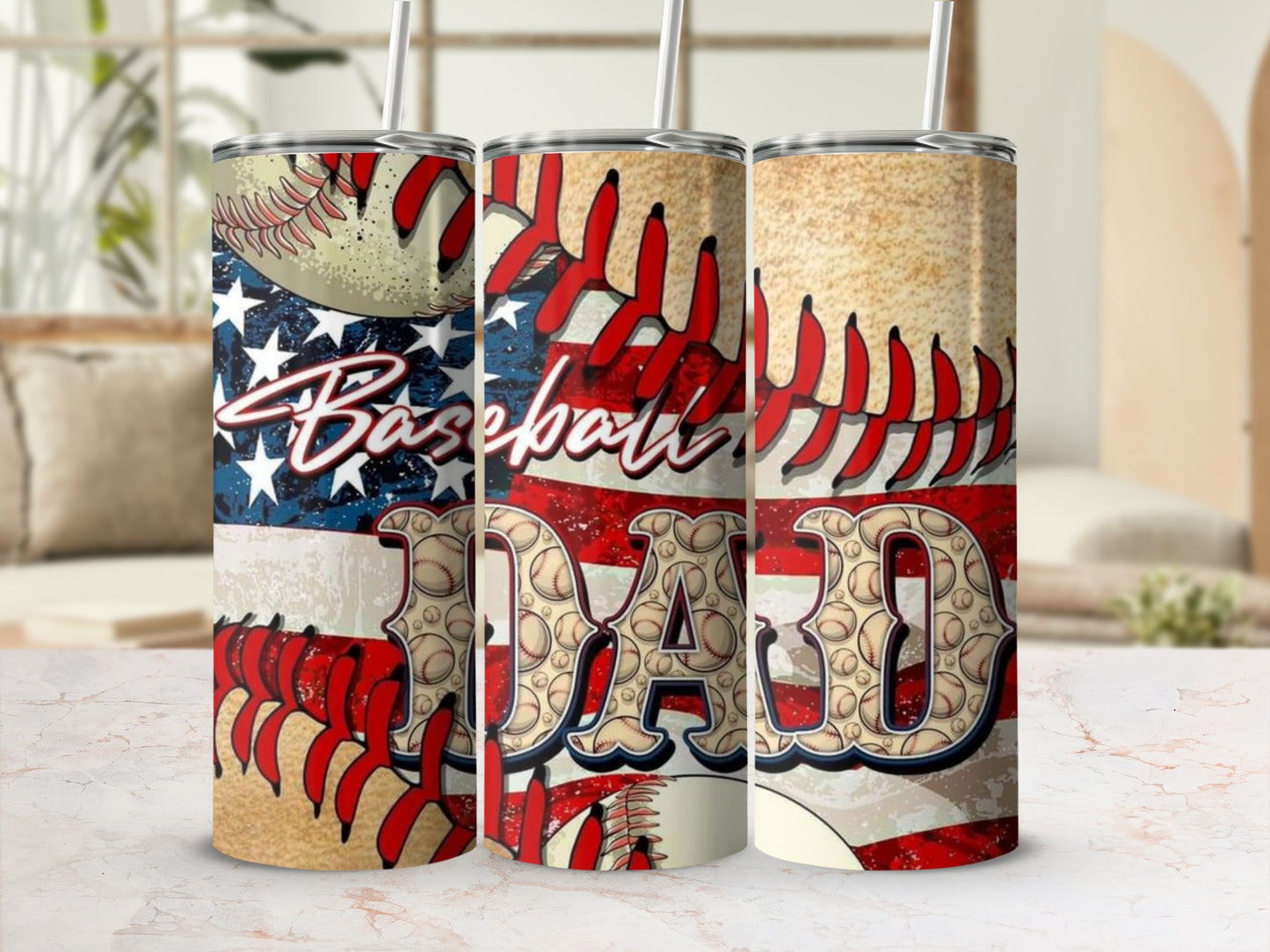 Patriotic Baseball Dad Drinkware Tumbler