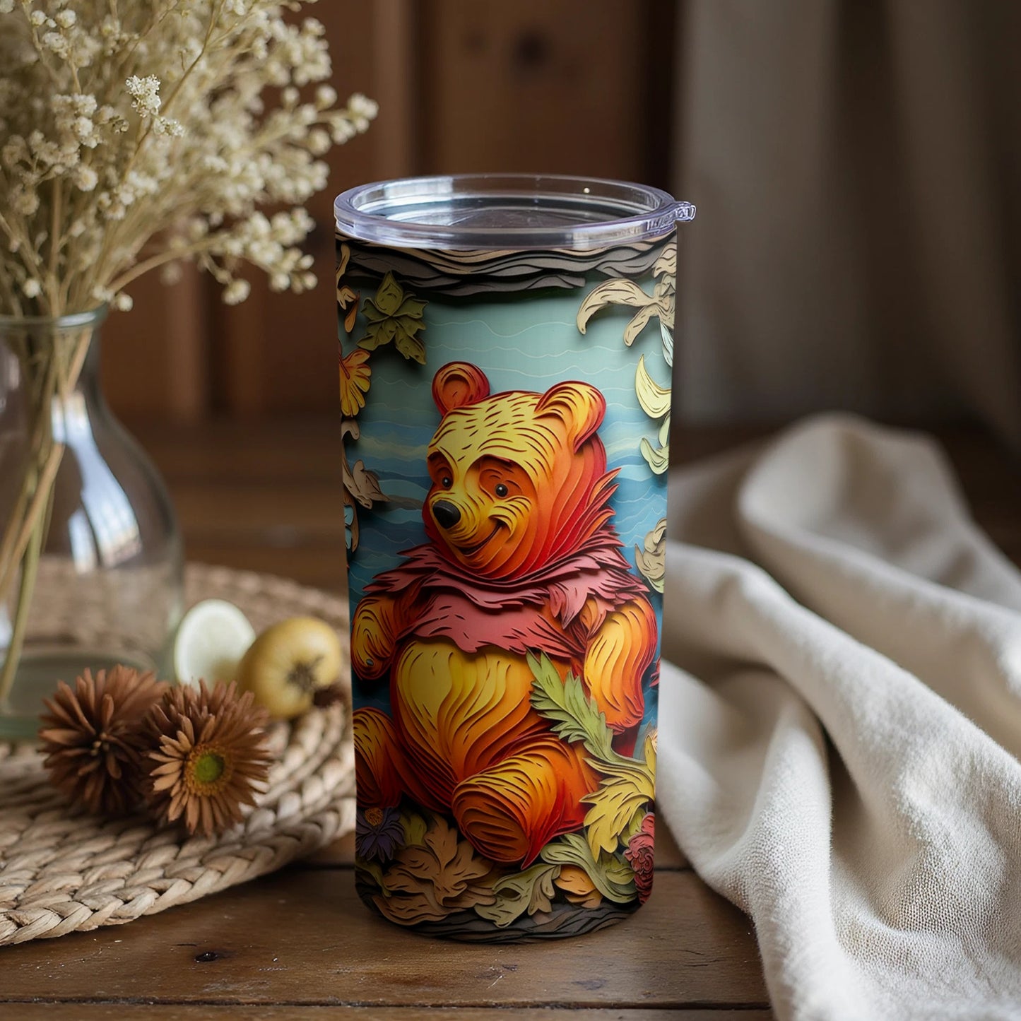 Cute Bear Tumbler with Intricate Artistic Design