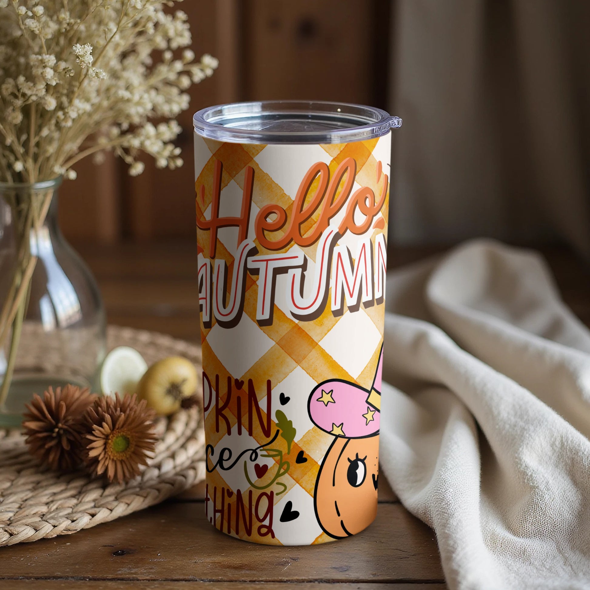 Hello Autumn Pumpkin Spice Tumbler with Straw