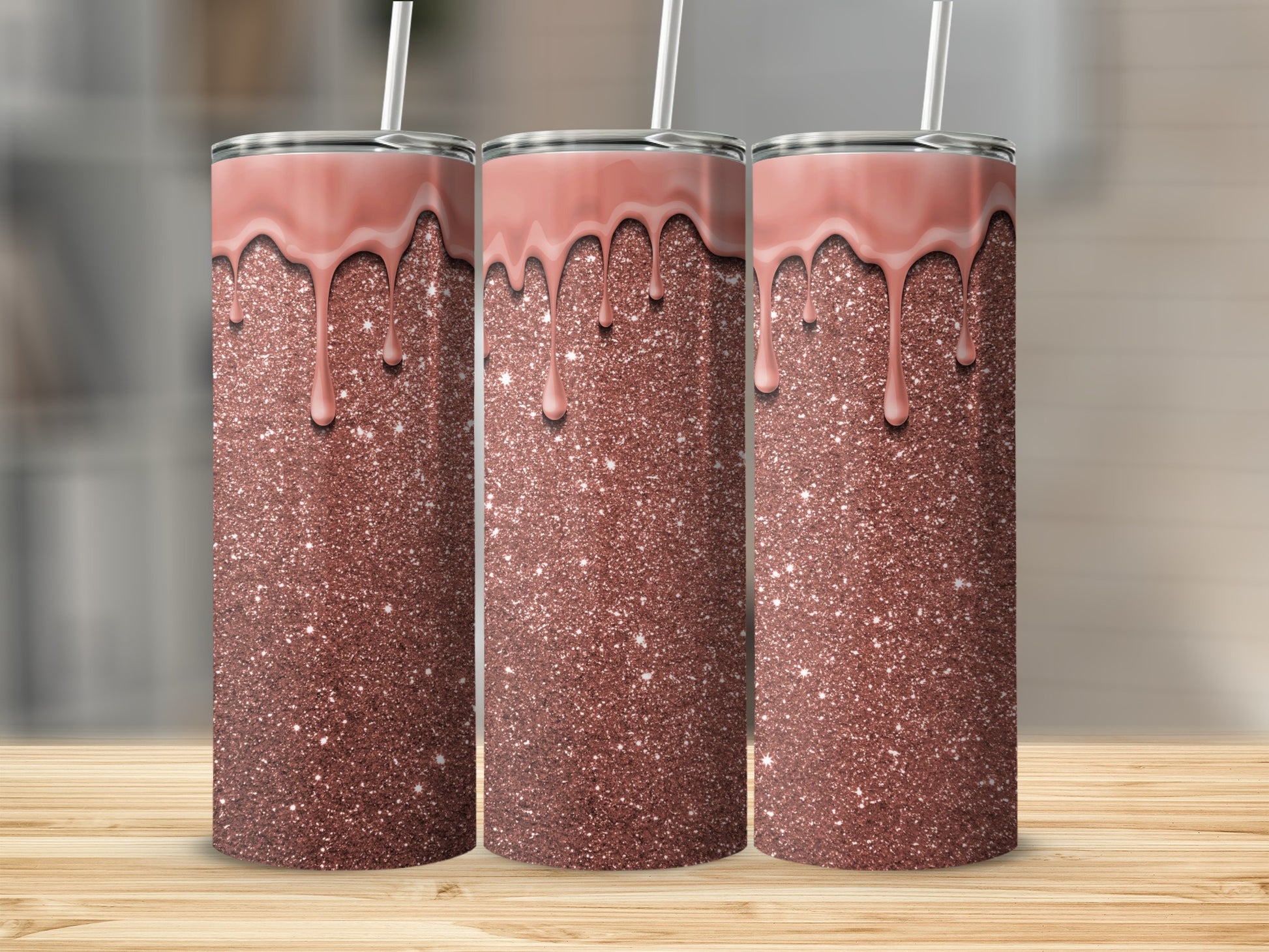 Glitter Rose Gold Dripping Tumbler Trendy Design