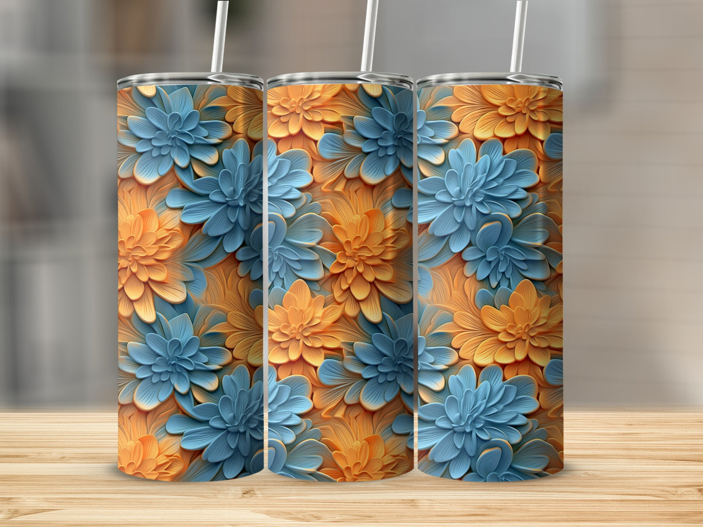 Floral Patterned Drink Tumbler with Straw